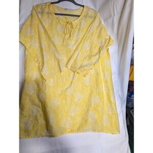 West Indies Wear Yellow/White Starfish Tunic Blouse Round Neck Tie 3/4 2XL